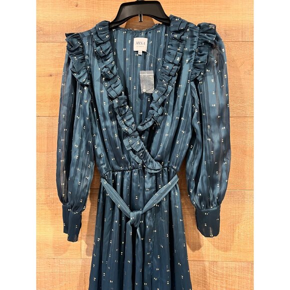 NEW MISA Gabriella Asymmetric Striped Wrap Midi-Dress SIZE XS - Picture 7 of 13